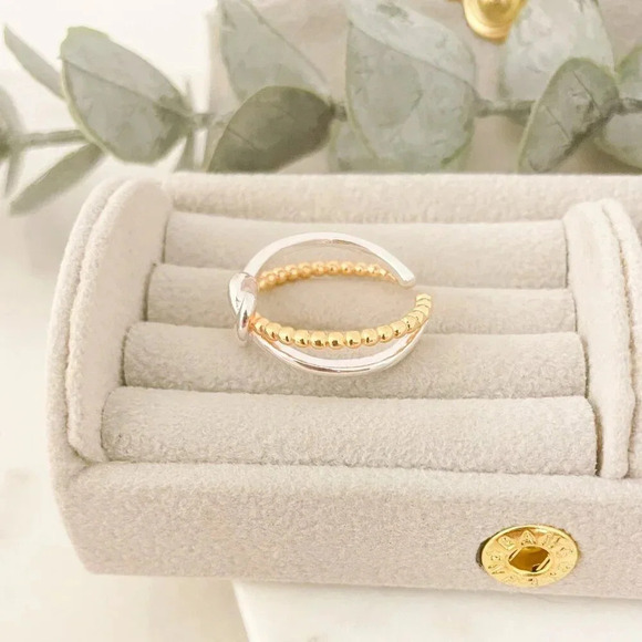 925 Sterling Silver & Gold Two Tone Ring Knot Ring Minimalist Dainty Ring - Picture 8 of 10